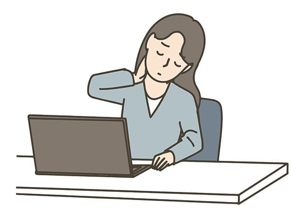 デスクワークで首が痛くなった女性のイラスト